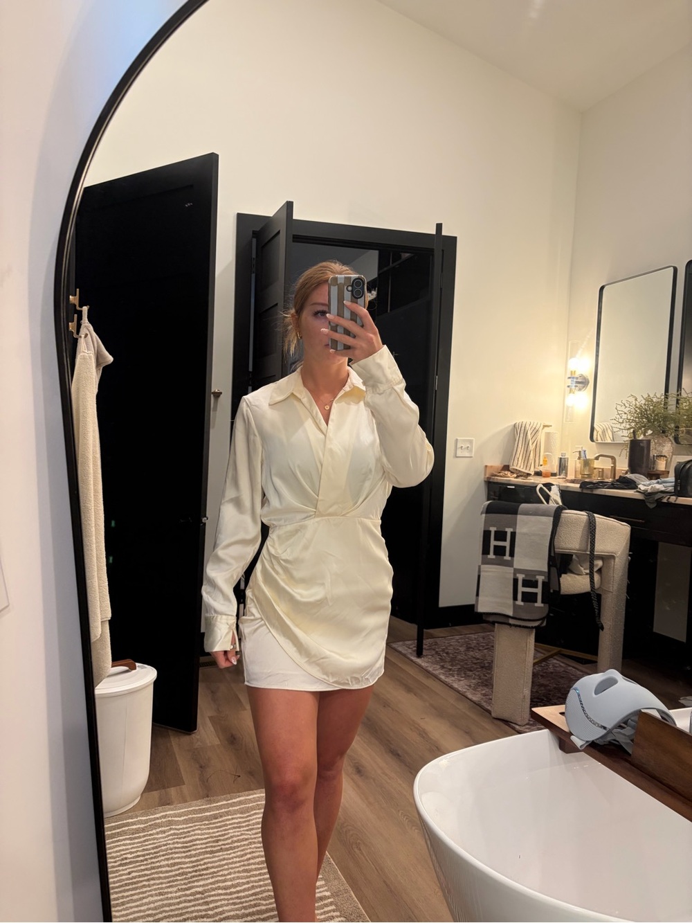 Zara Cream Satin Mini Shirt Dress